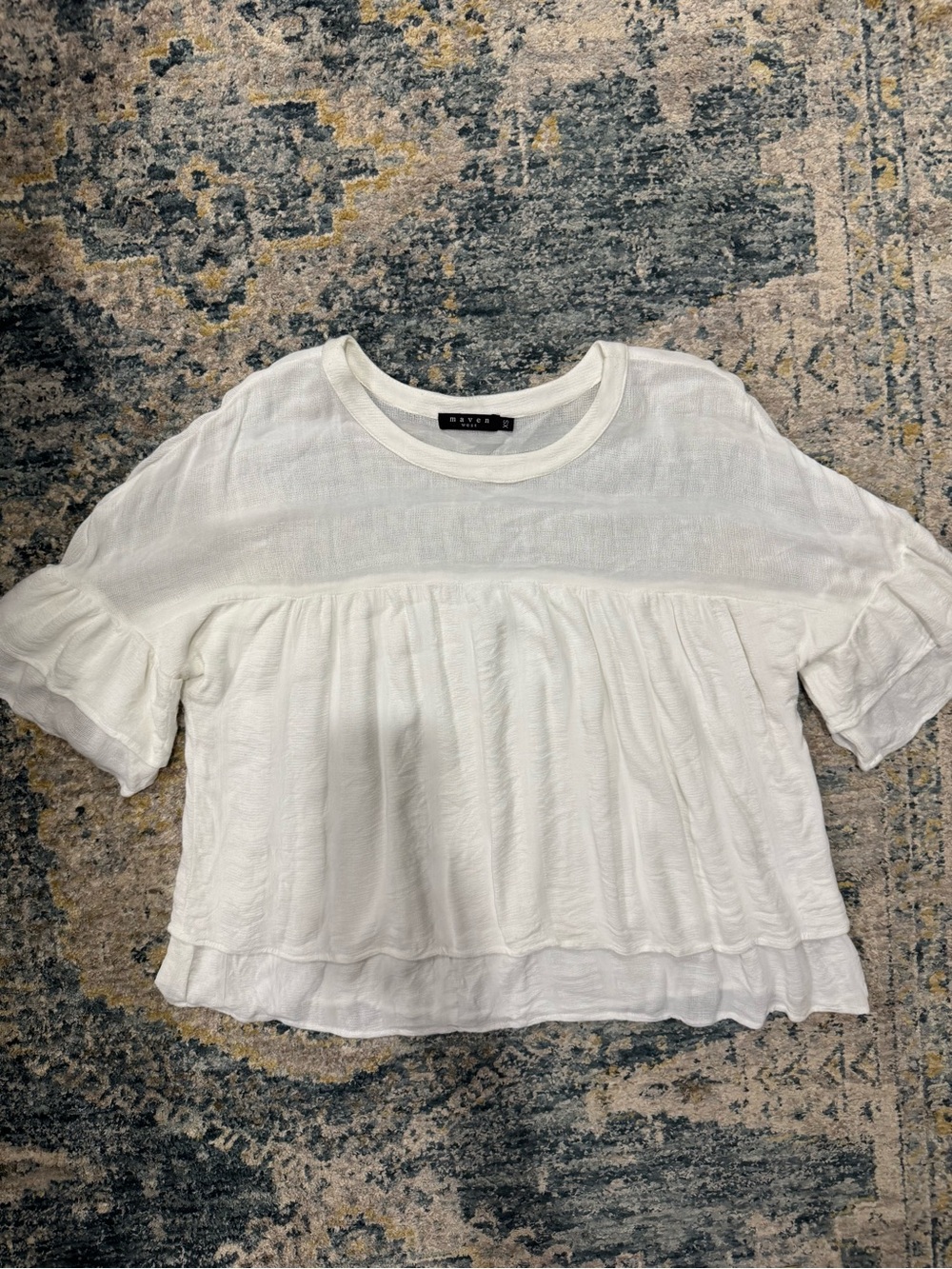 Maven West White Ruffled Short-Sleeve Peplum Top